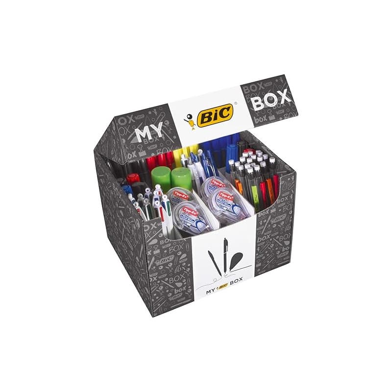 My BIC Box Boîte de 124 Produits d'Ecriture - 75 Stylos-Bille, 24 Porte-Mines, 8 Rubans Correcteurs, 7 Marqueurs, 8 Surligneurs