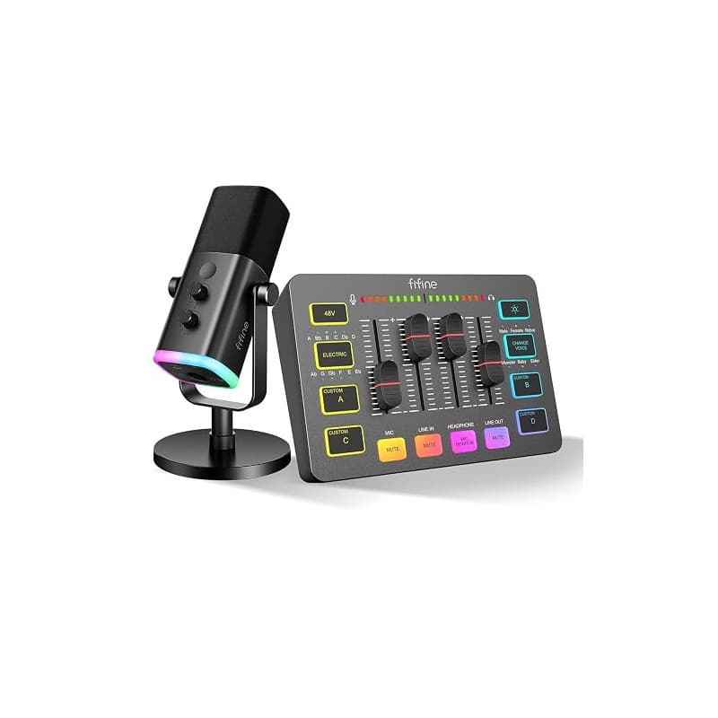 FIFINE USB/XLR Streaming Micro Dynamique, Gaming Audio Mixer, Streaming RGB PC Mixer avec Interface Microphone XLR (AM8 + SC3)
