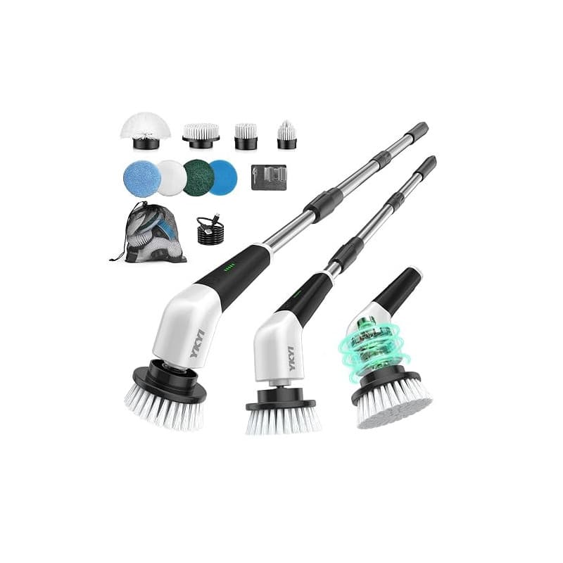 YKYI Brosse Électrique Nettoyage Rotative, 8 Têtes, IPX7, sans Fil | Manche extensible, 2 vitesses, batterie 2600mAh pour salle