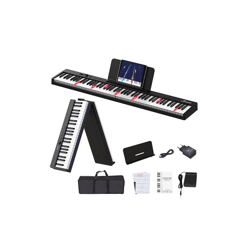 Clavier de Piano 88 Touches Pliant Clavier Électronique, Clavier Portable Semi-lesté avec Touches éclairées MIDI Autocollants de