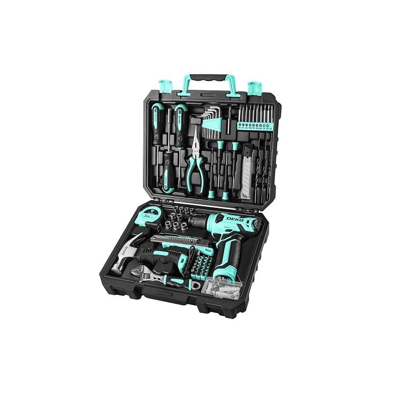 DEKO Caisse à Outils Complète avec Tournevis Électrique Perceuse avec Batterie de 8 V, Mallette de 126 Pièces, Boîte Professionn