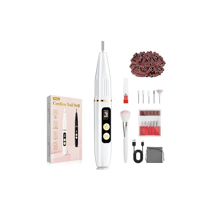 Ponceuse pour Ongles Professionnel 35000RPM Lime à Ongles Électrique Sans Fil, Écran LED LCD, 12 Embouts, 9 Vitesses, Rechargeab