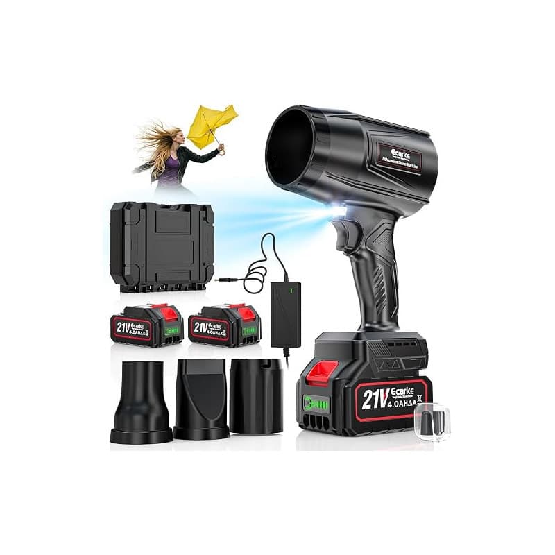 Ecarke Souffleur sans Fil avec 2× Batteries 4000 mAh, Moteur brushless 80.000 TR/Min, Vitesse d’air 60 m/s & Pression 850 g, sou
