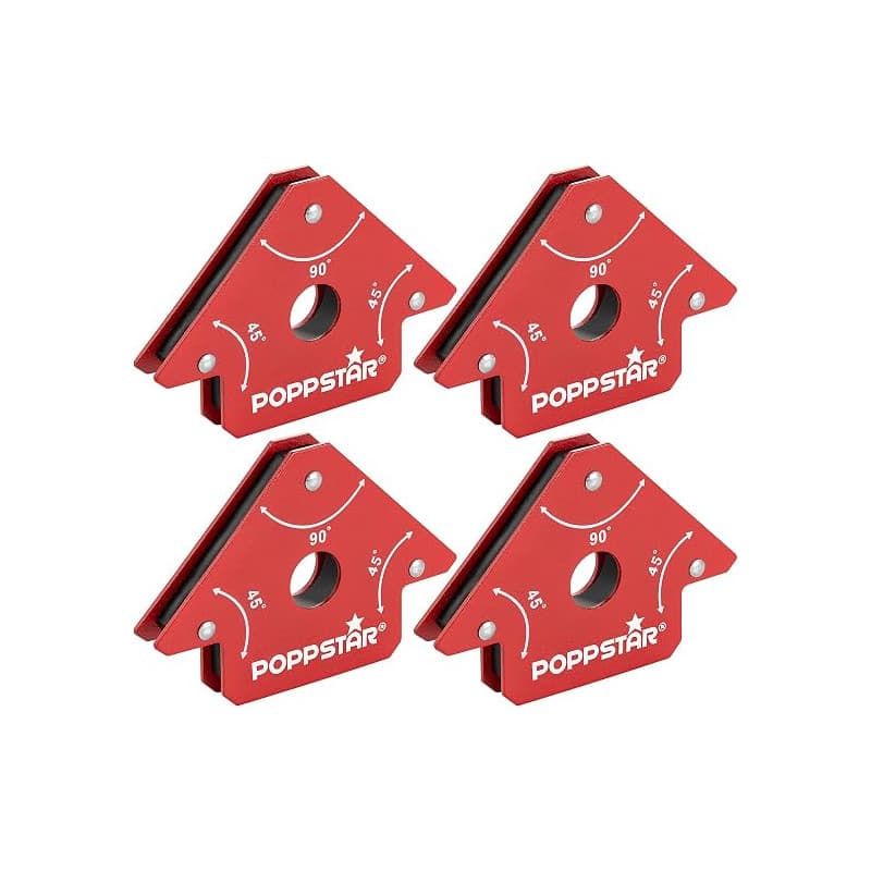 Poppstar Aimant soudeur (angle de soudage, force d'adhérence 11,3 kg - 45/90/135°), 4 pièces, rouge