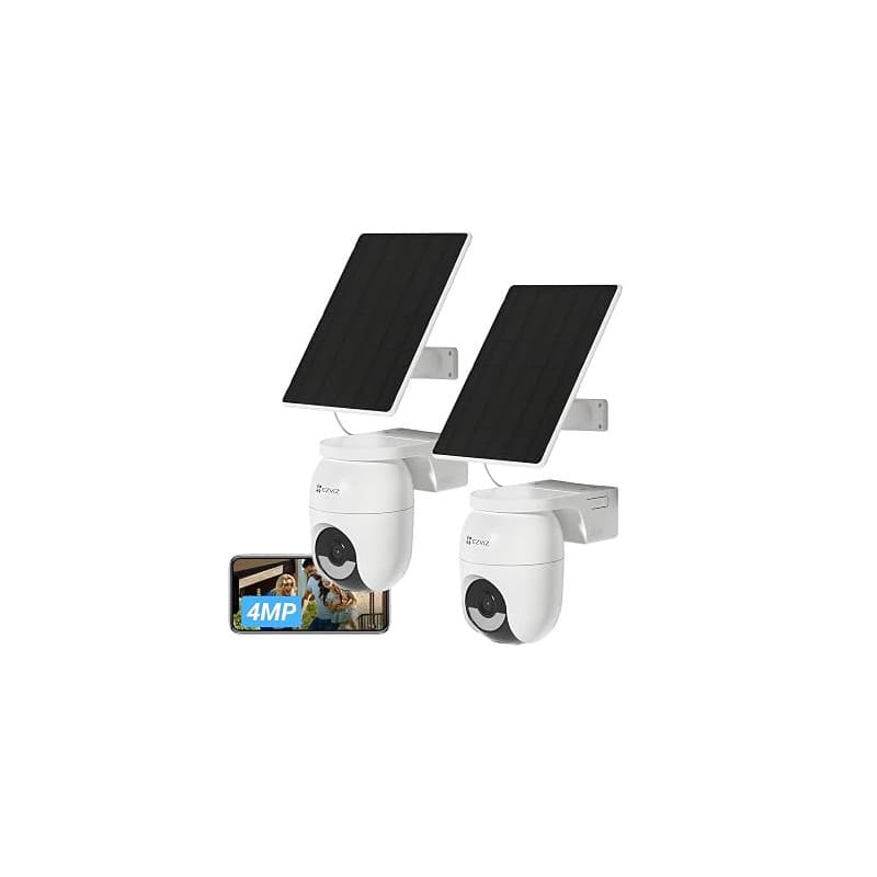 EZVIZ 2K+(4MP) 2PK Caméra Extérieure sans Fil CB8 Lite+5W Panneau Solaire | Mode AOV (Enregistrement 24h/24), Détection de Perso