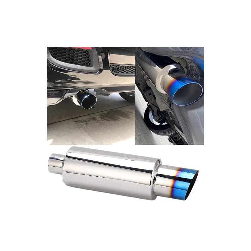 Silencieux D'échappement, Silencieux D'échappement Bleu 2in‑Entrée 3in‑Sortie Silencieux en Acier Inoxydable Coton Universel