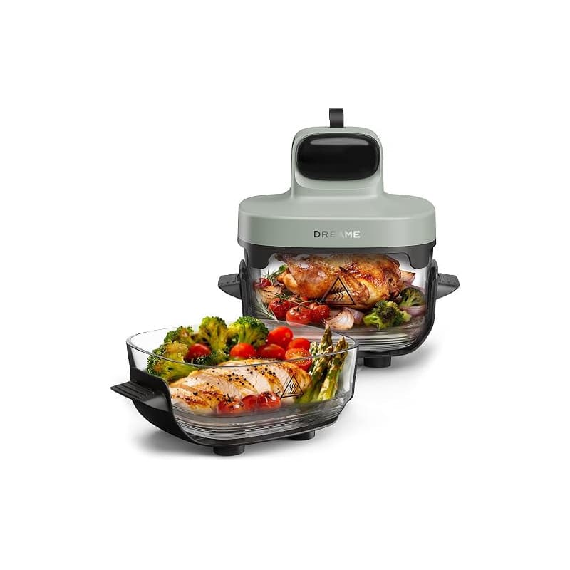 DREAME Tasti Friteuse à air en verre portable 5 en 1, 2,5 L + 4,5 L | 2 cuves, cuisson sans huile, rôtir, griller, réchauffer, m
