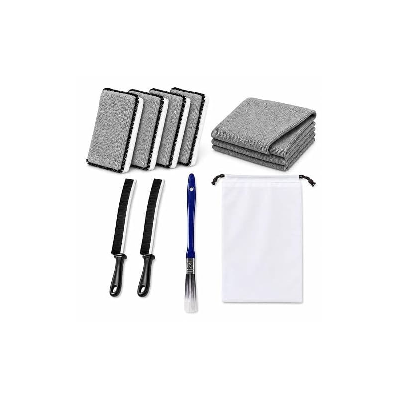 Kit de Nettoyage Intérieur de Voiture 9 Pièces, Brosses, Éponges et Sac | 4 éponges, 2 brosses pour interstices, 1 pinceau, 1 ch