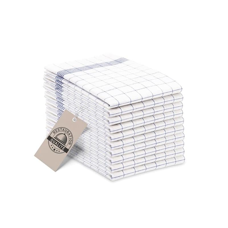 ZOLLNER Set de 10 torchons de Cuisine, Coton, 50x70 cm, Bleu à Carreaux