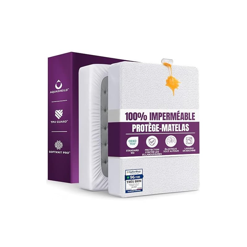 Protege Matelas Impermeable, 140 x 190 cm, pour Matelas de 30cm d'épaisseur