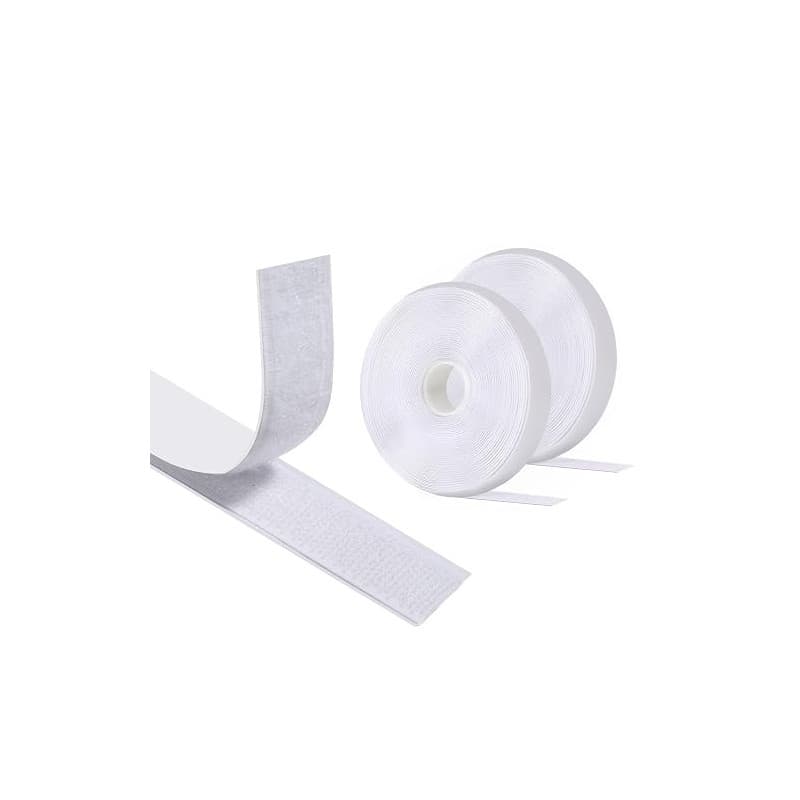 Vinabo Scratch Autocollant Double Face 5 m x 20 mm, Blanc, Hook Loop | Ruban Adhésif Puissant à Crochets et Boucles pour Couture