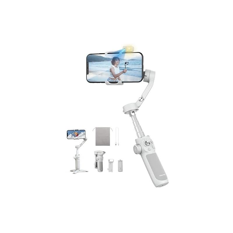 Feiyutech VB4 Kit Stabilisateur Smartphone avec Suivi 3 Axes,Traceur Magnétique AI 2-en-1&Lumière de Remplissage ACC.,Tige d'ext