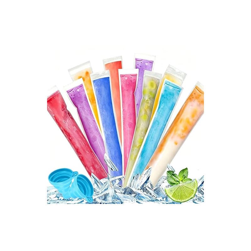 yolzhxe 300 Pièces Sachet Glace à L'eau, 28 x 5 CM DIY Sacs Popsicle | avec 2 Pliable Entonnoir, Transparent Sachet pour Glace p