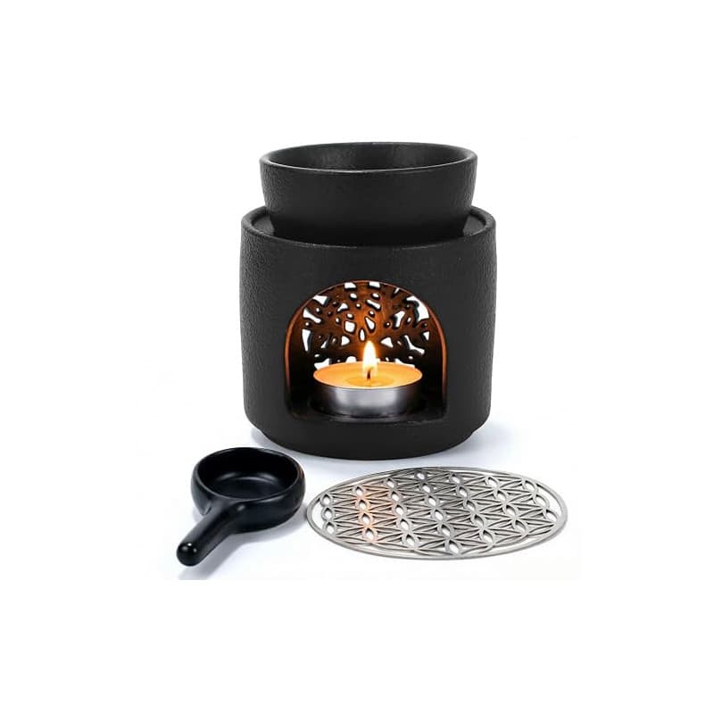 Brûleur d'encens avec tamis et bol – 120 ml pour huiles essentielles, brûleur d'encens en céramique noir mat pour diffuseur d'ar