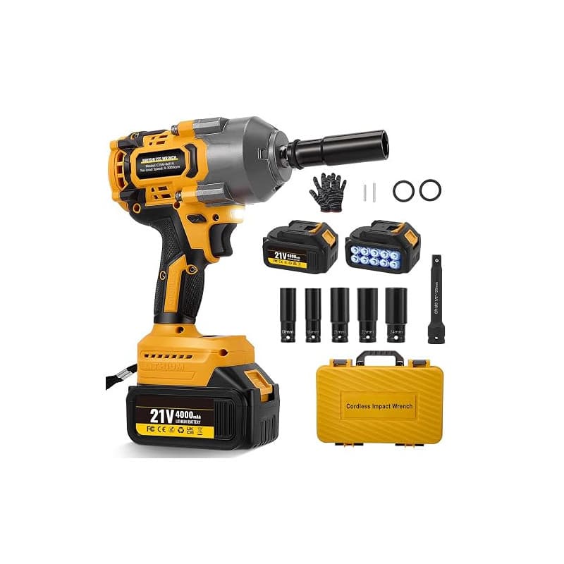 Yapasopu 1200NM 1/2'' Clé à Chocs Sans fil brushless avec 2x 4.0 Ah Batteries 21V 3000RPM visseuse a choc 3 vitesses réglables c