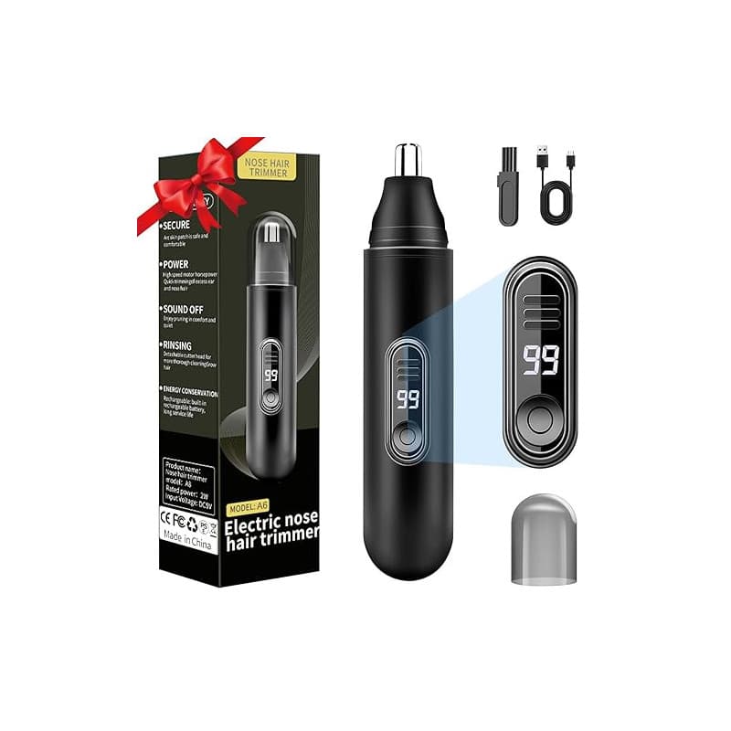 Tondeuse Nez, Coupe Poils Nez et Oreilles USB Rechargeable, LCD Écran, IPX7 Tondeuse Oreilles, Rasoir Nose pour Hommes et Femmes