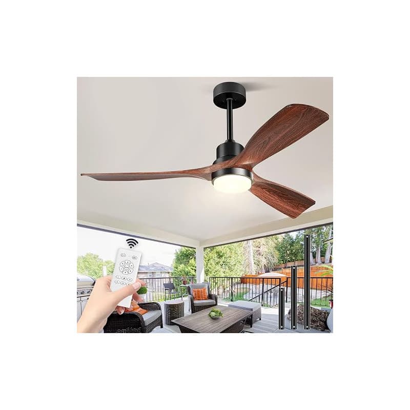 132cm Ventilateur Plafond Bois avec Lumiere Telecommande 3 Pales Noyer | Ventilateur De Plafond Silencieux 6 Vitesses 3 Temperat