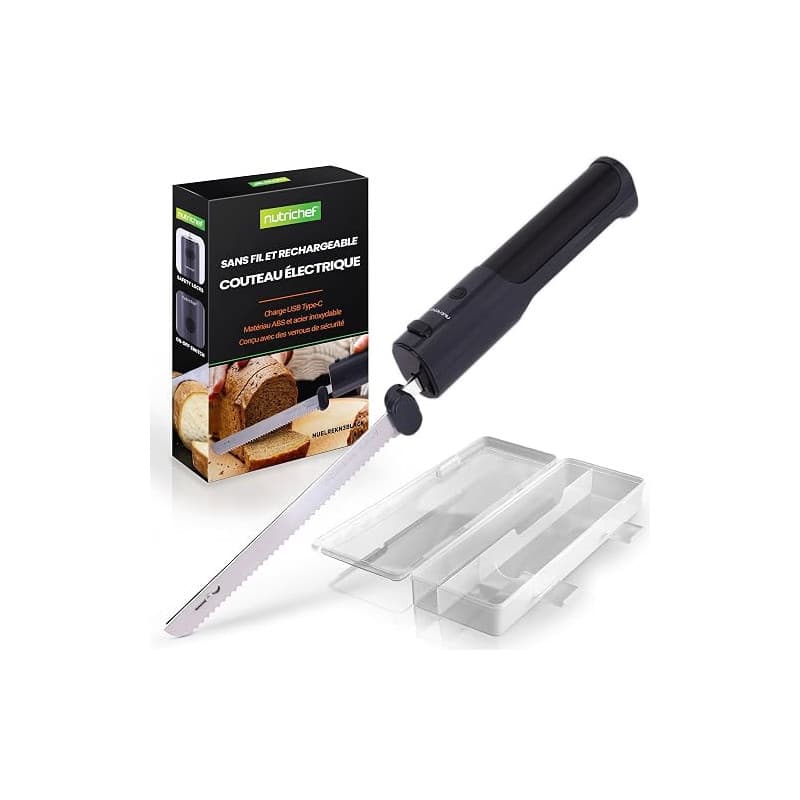 NutriChef Couteau Électrique de Cuisine – Couteau à Découper pour Viande, Volaille, Pain et Fromage, Lames en Acier, Modèle Sans