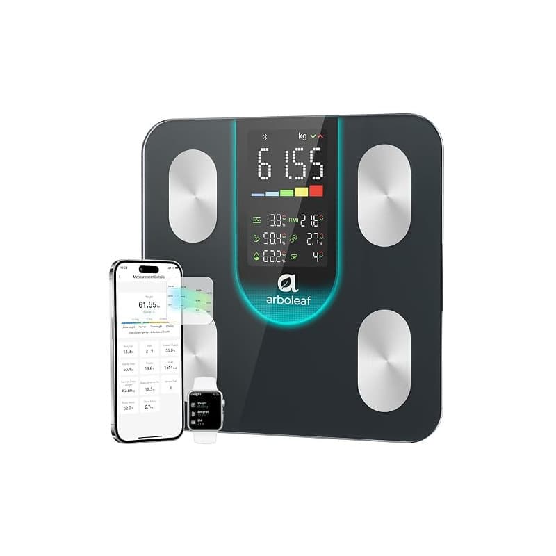 arboleaf Pèse-personne avec Graisse Corporelle et Masse Musculaire 180 kg | Pese Personnes Connectée, avec Grand Écran LED, Anal