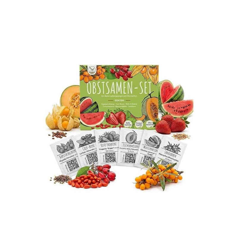 Kit de graines de fruits avec 6 variétés exotiques pour ton propre verger - idéal pour les plateaux, le jardin et le balcon