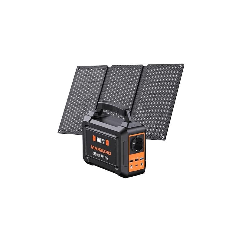 MARBERO Station Électrique Portable 98Wh avec Panneau Solaire Pliable 30W Générateur Solaire 26.400mAh Batterie Externe avec Sor