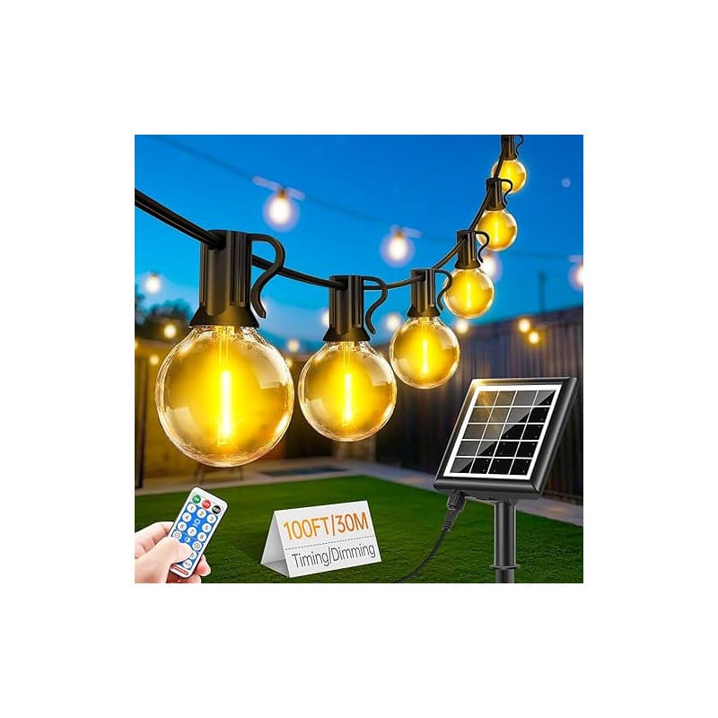 FGRYB Guirlande Lumineuse Exterieure Solaire LED - 30M Guirlande Guinguette | Solar Lumière Exterieur avec Télécommande 38 + 2 A