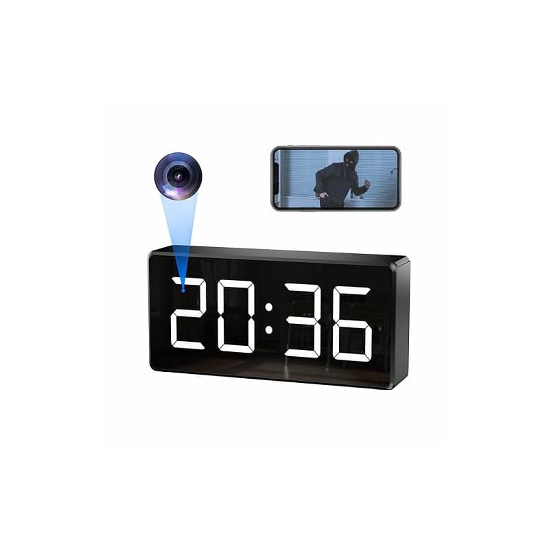 4K Horloge Camera Espion sans Fil WiFi caméra de surveillance - Black | 4K,angle large 170°,Wi-Fi 2,4 et 5G,vision nocturne,déte