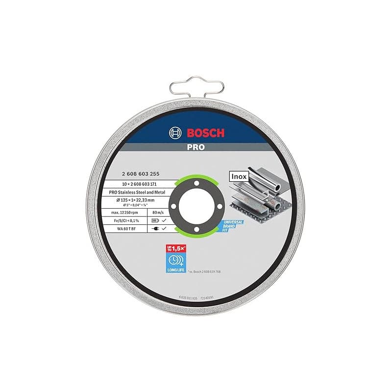 Bosch 10x Disque Aggloméré PRO Inox/Métal LongLife 22,23mm | pour Acier, Acier inoxydable, Ø 125 mm Professional Accessoire Peti
