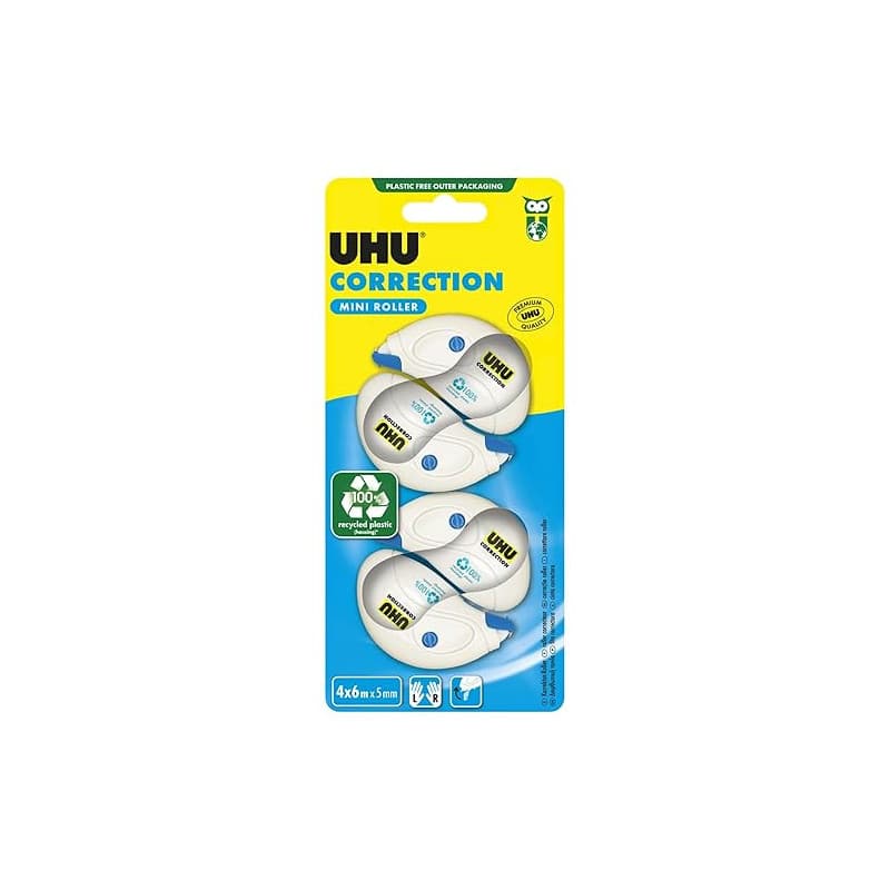 UHU Rollers Correcteur - Ruban Correcteur Mini - Application Rapide Propre Et Précise - Avec Capuchon Protecteur - Fournitures S