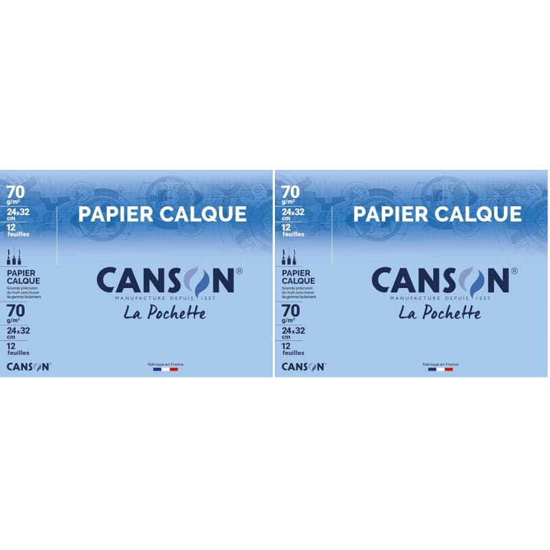 CANSON - Pochette 12 feuilles de papier calque 24x32cm - 70g/m² (Lot de 2)