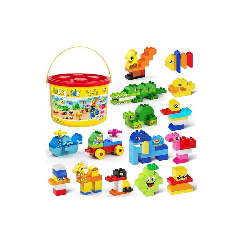 burgkidz Gros Blocs de Construction, 135 pièces Briques de Construction Créatives Classiques avec Boîte de Rangement, Jeux de Co