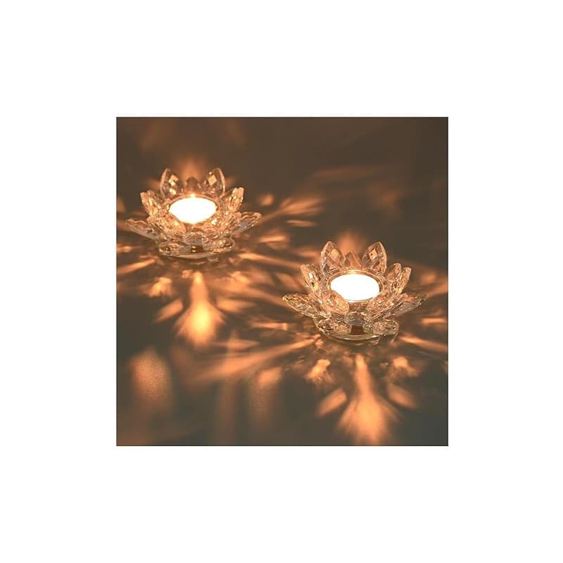 YoHyien Photophore en Cristal, Bougeoir Fleur de Lotus en Cristal, Photophore Bougie en Verre Transparent, Porte Bougie Chauffe