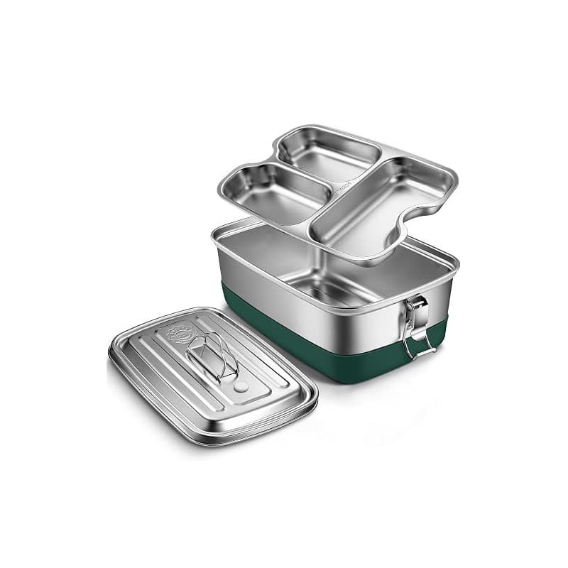 Aurinovellia Bento Lunch Box en Inox, Lunchbox avec 3 Compartiments, Lunch Box 2000ml, Anti-Fuite Boite a Gouter, Boîtes Bento,