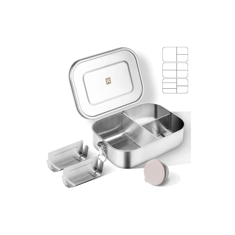 GOLDEN KEY lunch box inox 1400 ml pour adultes boite lunch Boîte à bento en acier inoxydable avec compartiments et anneau en sil