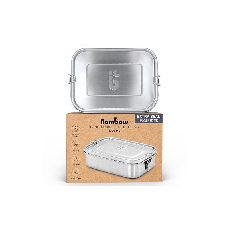 Bambaw Lunch Box Inox 1200 ml, Boite Dejeuner Hermetique, Bento Compartimenté, Lunch Box Étanche, Boite a Gouter Inox 1200 ml, E