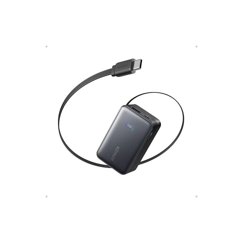 Anker Nano Batterie Externe 10000 mAh et Câble Rétractable InstaCord 70 cm | Banque D’alimentation Compacte 45W Max, Affichage I
