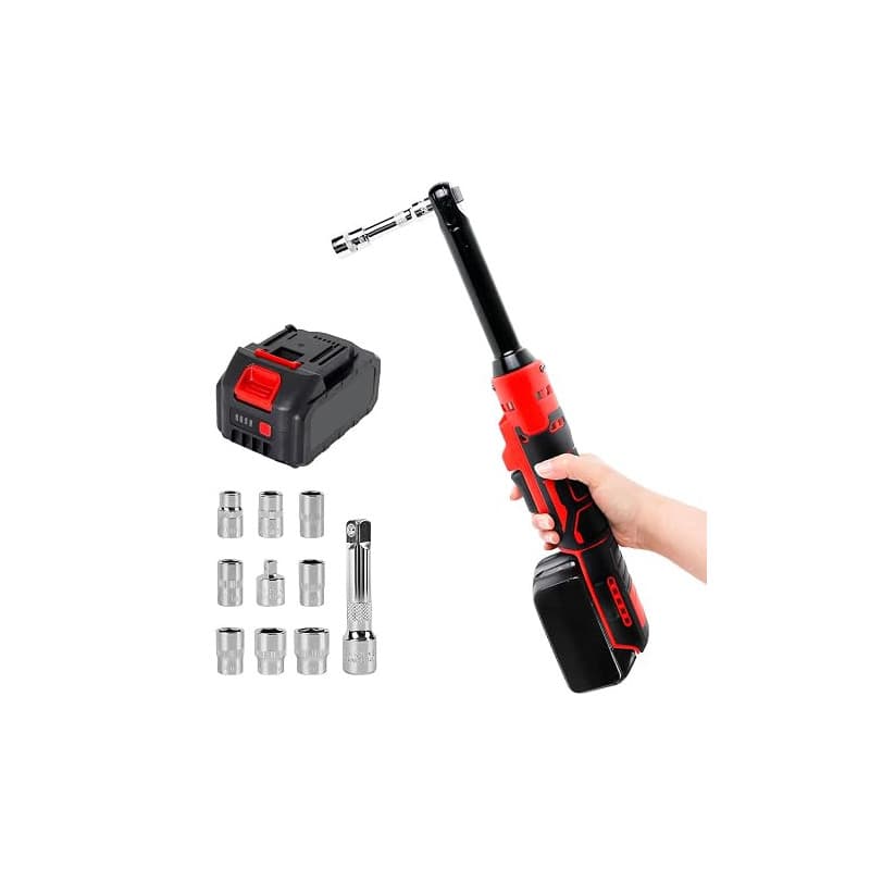 luolety Clé à cliquet sans fil étendue de 3/8", cliquet électrique de 80 N.m, 320 tr/min, tête étendue de 16 cm, jeu de clés à c