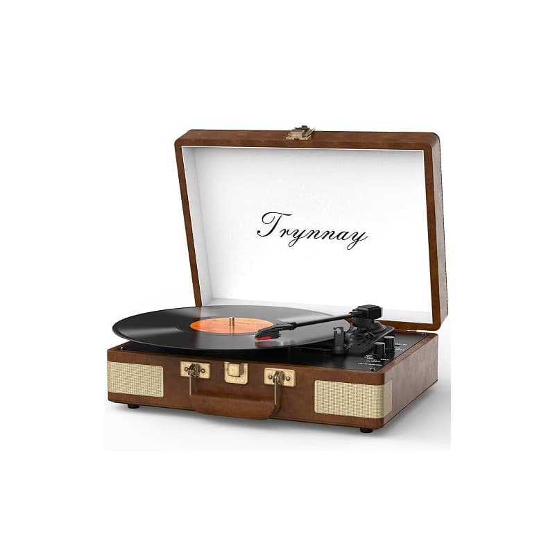 Trynnay Platine Vinyle 3 Vitesses Bluetooth Portable avec Haut-parleurs intégrés, Platine Vinyle, Son Audio amélioré, Cuir PU, A