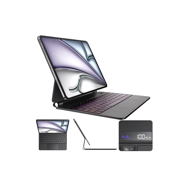 CSZZACME Clavier AZERTY Épuré pour iPad Air 13 Pouces M4/M3/M2 & iPad Pro 12,9" (6e/5e/4e/3e Gen) avec Trackpad Multitâche, Rétr