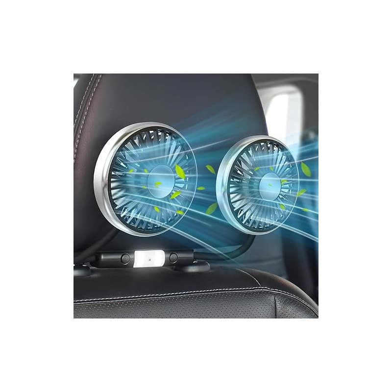 Helmsyde Ventilateur de voiture pour Banquette Arrière Ventilateur USB à Double Tête, 3 vitesses et rotation à 360° Ventilateur