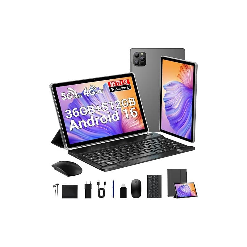 VELVDIVA Android 16 Tablette 11 Pouces Octa-Core 2.0GHz, 36Go RAM + 512Go ROM (2TB TF), 4G LTE/5G WiFi, Gemini AI, Widevine L1,