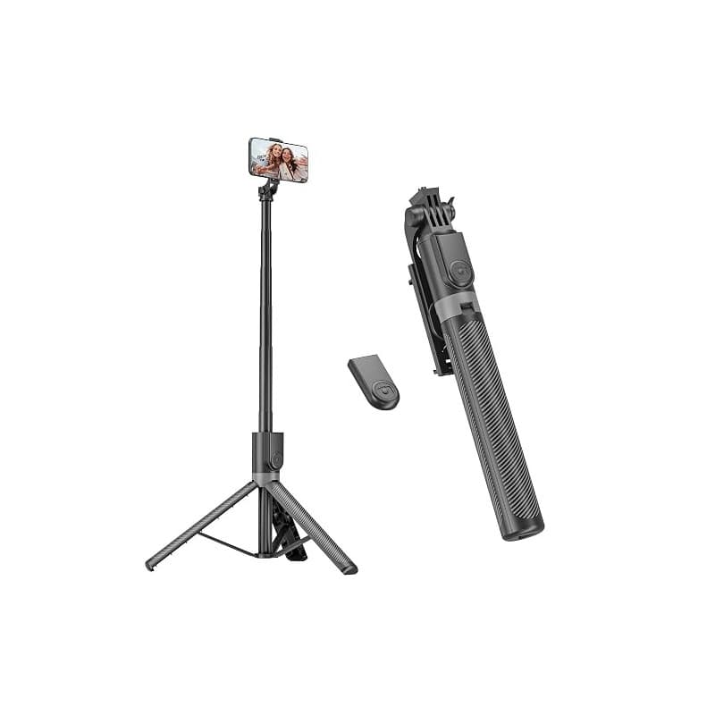 RISEOFLE 180cm Trepied Smartphone & Perche a Selfie, Trepied Telephone Portable Rétractable en Aluminium avec Télécommande sans