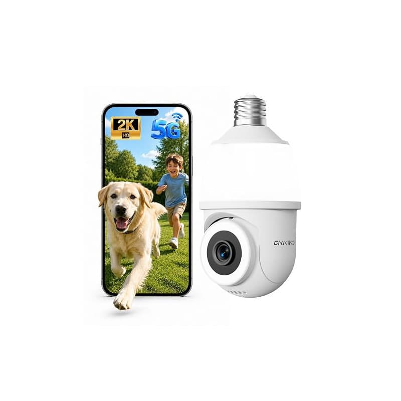 CiKiKWXO Ampoule Camera Surveillance WiFi Exterieure sans Fil 2K | 2.4/5 GHz Caméras de Surveillance WiFi, Vision Nocturne Coule