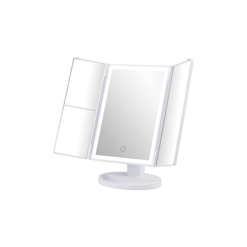 GRIFEMA GF1001W Miroir Maquillage Lumineux LED, Miroir Triptyque | Grossissement 1X/2X/3X, Rotation 180°, Commande Tactile, USB
