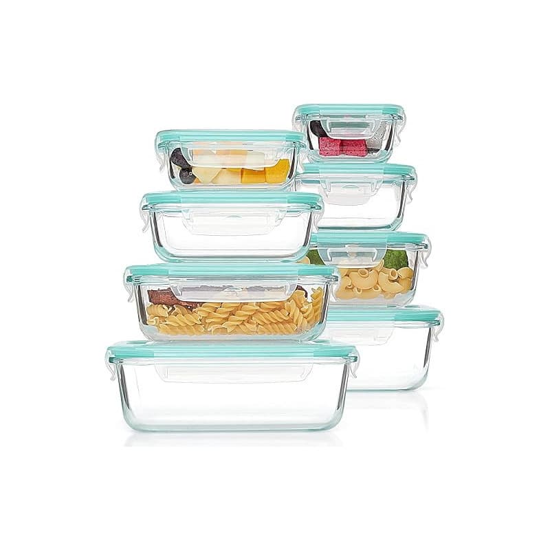 Vtopmart Lot de 16 Boîtes Alimentaires Verre, 8 Récipients et 8 Couvercles | Verre Sain sans BPA, Étanche et Hermétique, Compati