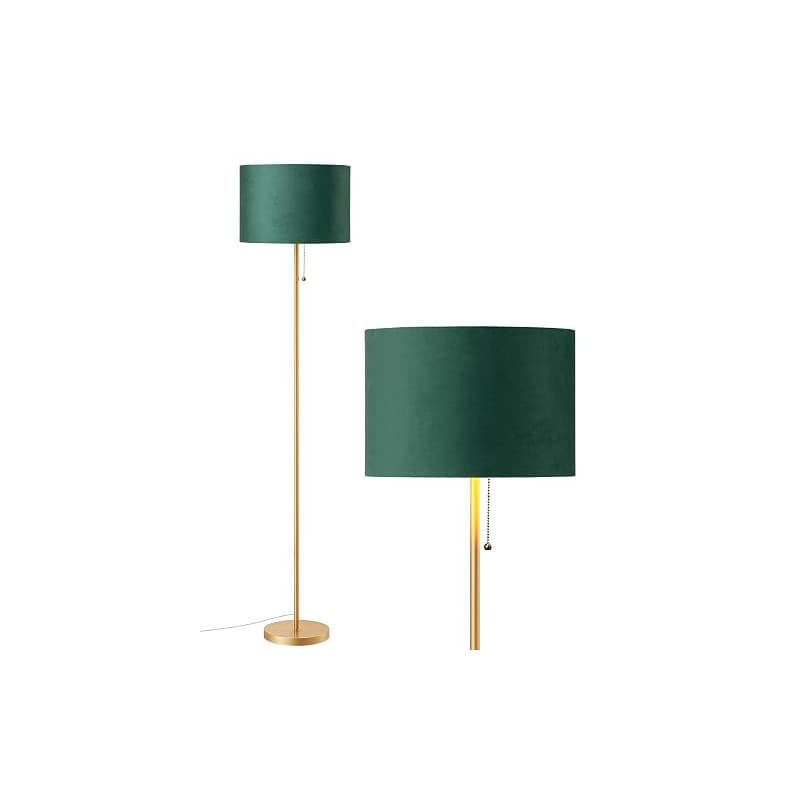 EDISHINE Lampadaire Salon, Abat-Jour en Velours, Vert & Doré | Structure Métallique Dorée, Lampe de Lecture Moderne avec Ampoule