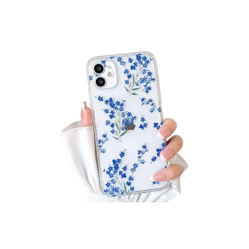 NITITOP Coque pour iPhone 12 Mignon Floral Fleur Motif, Bleu | Vintage Branche Fleurie Design, pour Femme Fille, Housse de prote
