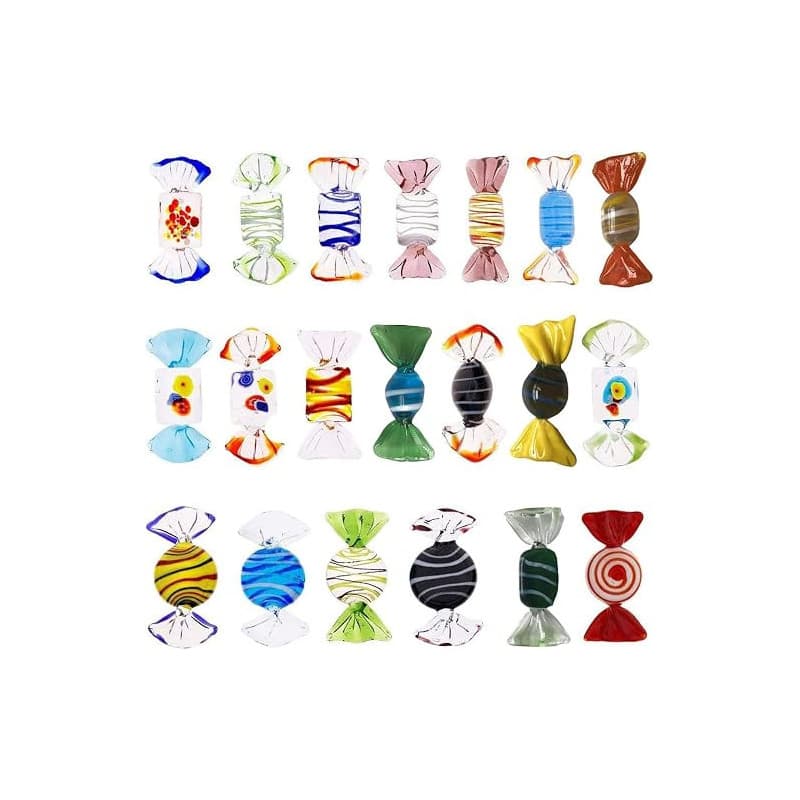Yeskyltd Lot de 20 bonbons en verre de Murano faits à la main - Style vintage - Pour maison, fête, mariage, sapin de Noël, festi