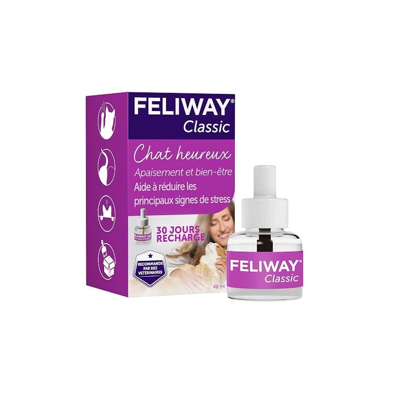 FELIWAY Classic 30 Jours - 1 Recharge pour Diffuseur de Phéromones Apaisantes pour Chats (48ml) - Aide à Réduire les Principaux