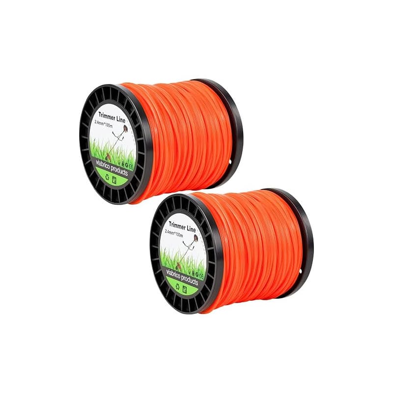 YHNDECO Lot de 2 fils de rechange en nylon pour débroussailleuse, 2,4 mm x 100 m, orange